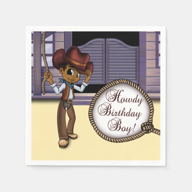 African American Cowboy Birthday Paper Napkins (Front)