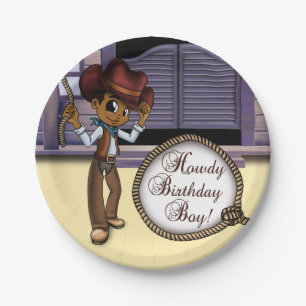 African American Cowboy Birthday Paper Plates
