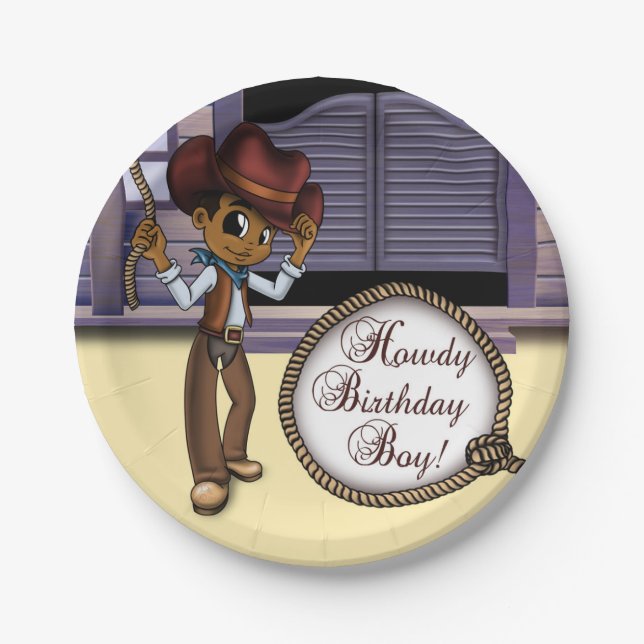 African American Cowboy Birthday Paper Plates (Front)