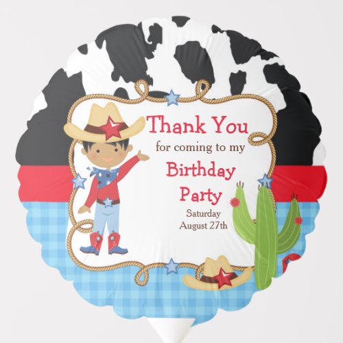 African American Cowboy Birthday Party Thank You Balloon