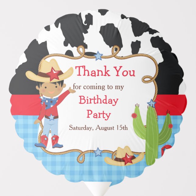 African American Cowboy Birthday Party Thank You Balloon (Front)