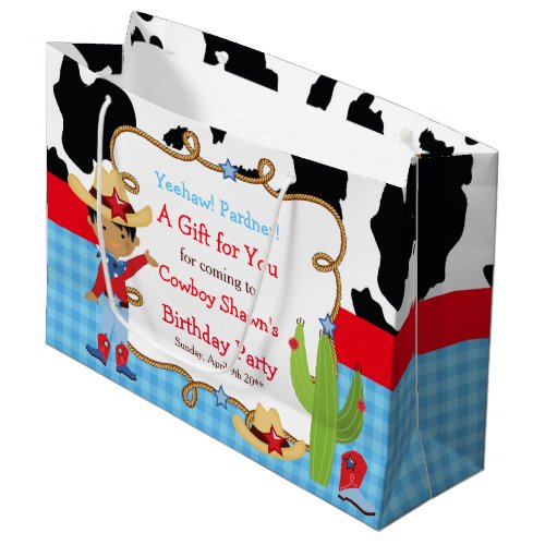 African American Cowboy Birthday Party Thank You Large Gift Bag