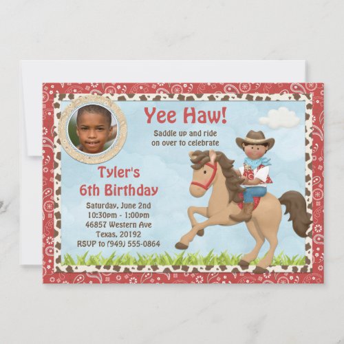 African American Cowboy Horse Kids Birthday Party Card
