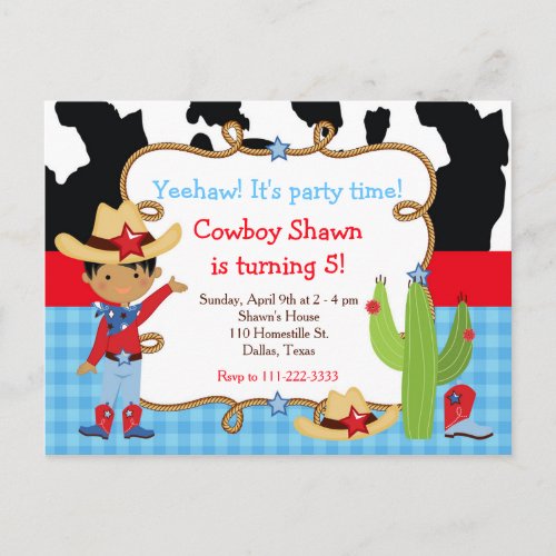 African American Cowboy Western Birthday Party Invitation Postcard