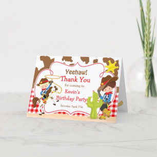 African American Cowboy Western Birthday Party Letterpress Thank You Card