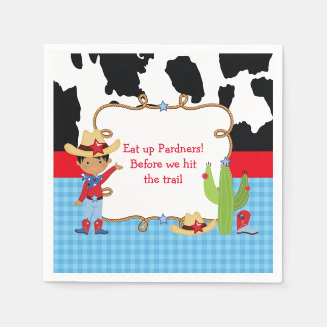 African American Cowboy Western Birthday Party Napkins (Front)