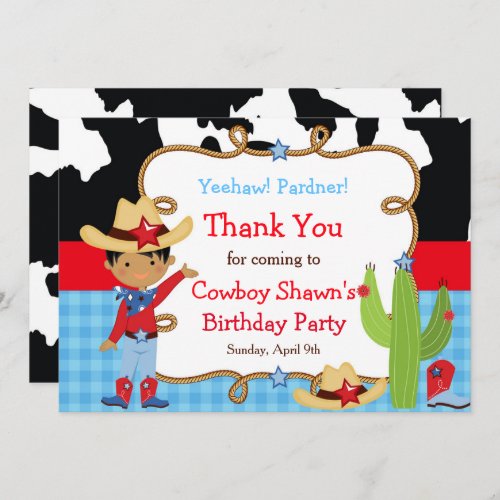African American Cowboy Western Birthday Party Thank You Card