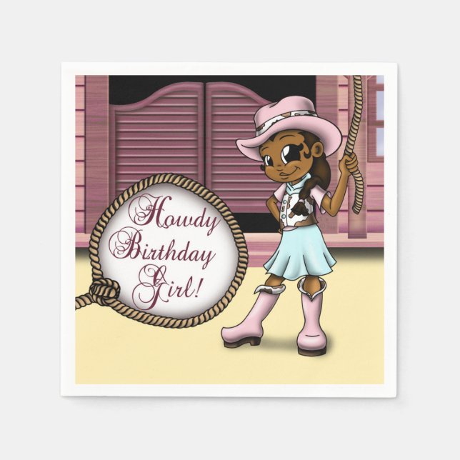 African American Cowgirl Birthday Napkins (Front)