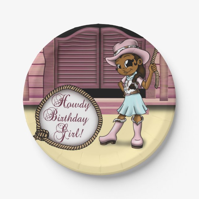 African American Cowgirl Birthday Paper Plates (Front)