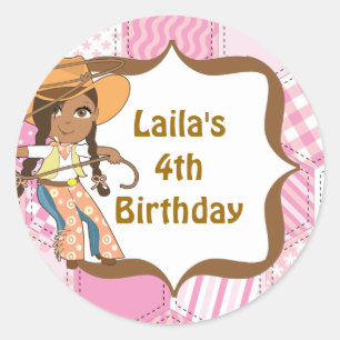 African American Cowgirl Birthday Party Labels
