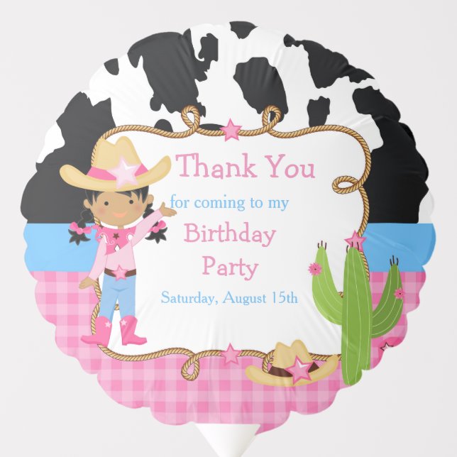 African American Cowgirl Birthday Party Thank You Balloon (Front)