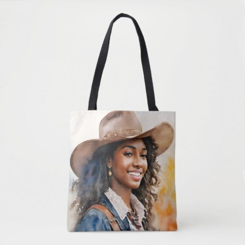 African American Cowgirl Black Woman Tote Bag