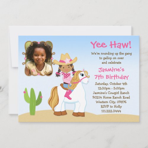 African American Cowgirl Horse Birthday Party Invitation