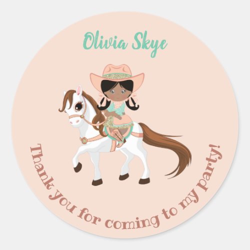 African American Cowgirl on Horse Girls Birthday Classic Round Sticker