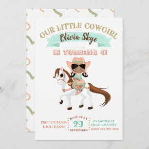 African American Cowgirl on Horse Girls Birthday Invitation