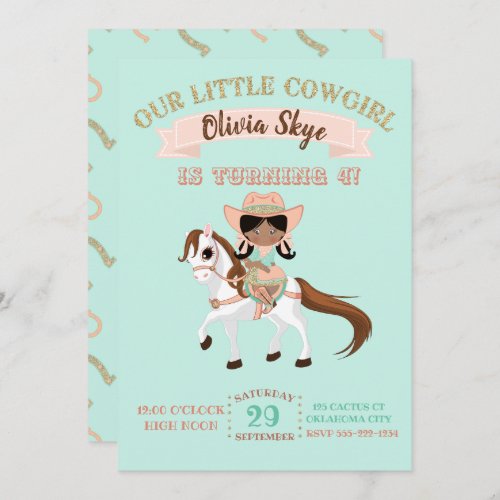 African American Cowgirl on Horse Girls Birthday Invitation