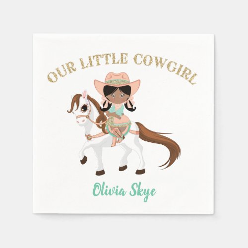 African American Cowgirl on Horse Girls Western Napkins
