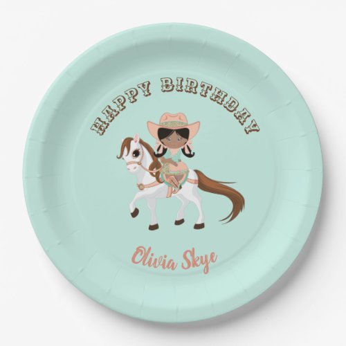 African American Cowgirl on Horse Girls Western Paper Plates