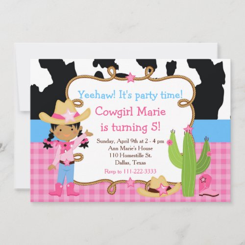 African American Cowgirl Western Birthday Party Invitation