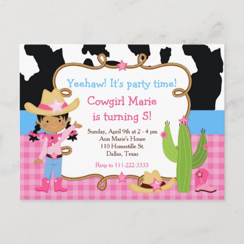 African American Cowgirl Western Birthday Party Invitation Postcard