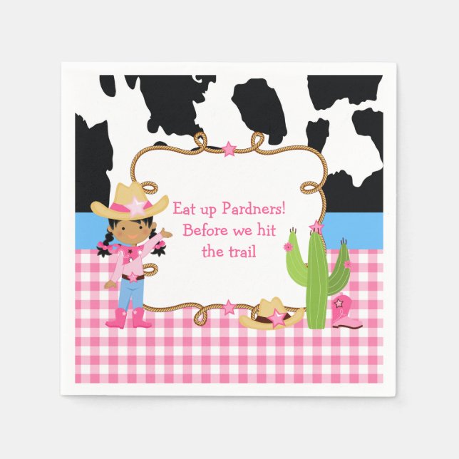 African American Cowgirl Western Birthday Party Napkins (Front)