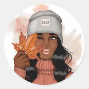 African American Cozy Autumn Fall Thanksgiving Classic Round Sticker