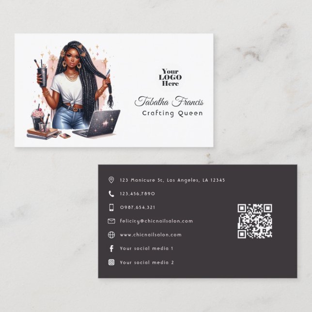 African American Crafting Queen Artistic Power Business Card (Front/Back)