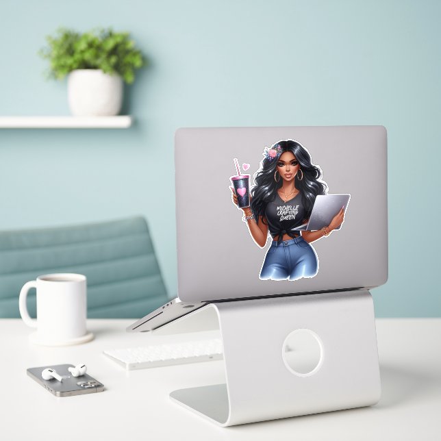African American Crafting Queen Branding Design Sticker (Laptop On Desk)