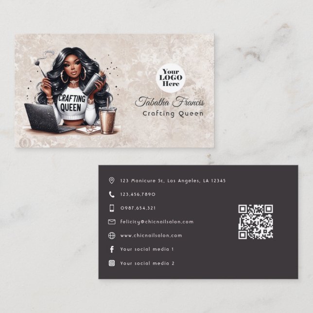 African American Crafting Queen Design Business Card (Front/Back)