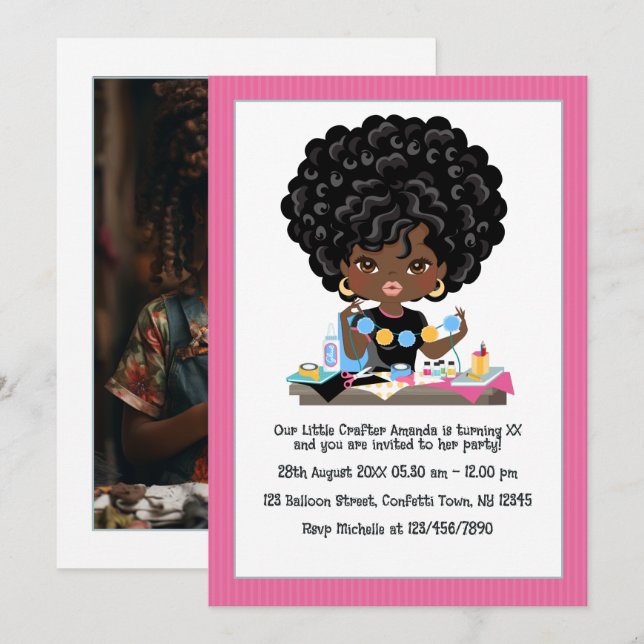African American Crafting-Themed Birthday Party Invitation (Front/Back)