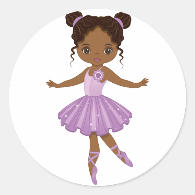 African American Cute Ballerina Round Sticker (Front)