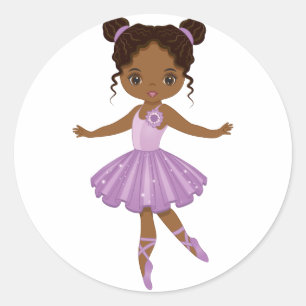 African American Cute Ballerina Round Sticker