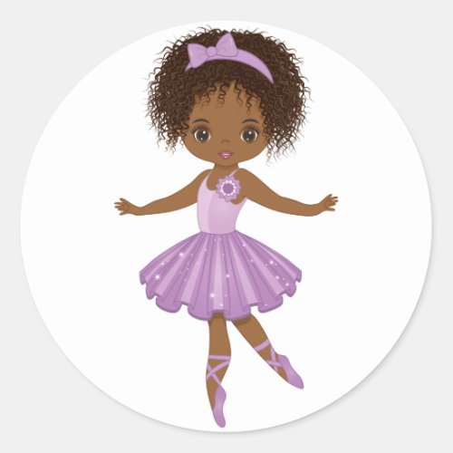 African American Cute Ballerina Round Sticker