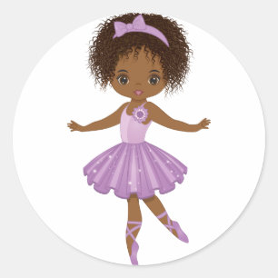 African American Cute Ballerina Round Sticker