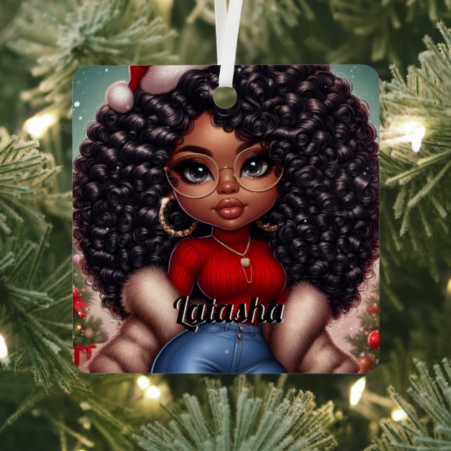 African American Cute Christmas woman Metal Ornament (Insitu)