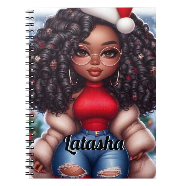 African American Cute Christmas woman Notebook (Front)