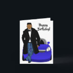 African American Dad Black Coat Happy Birthday Card<br><div class="desc">This cool Birthday card features an African American male with a black coat,  jeans and a tie.  Send a card out to a friend or family member that's relatable and expresses your message the way you intended.</div>