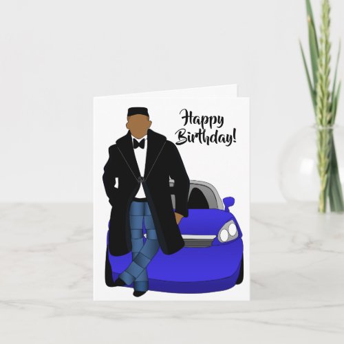 African American Dad Black Coat Happy Birthday Card