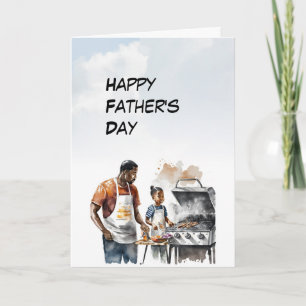 African-American Dad grill and child Father's Day Card