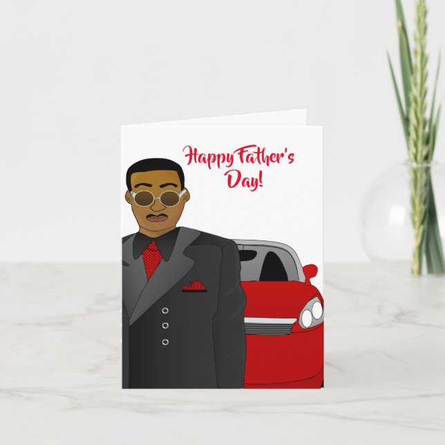 African American Dad Suit, Tie, & Car Father's Day Card (Front)
