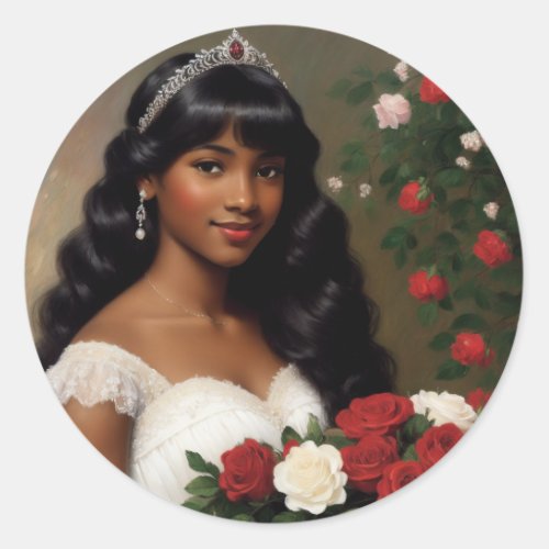 African American Debutante Roses Art Classic Round Sticker