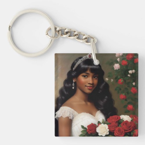 African American Debutante Roses Art Keychain
