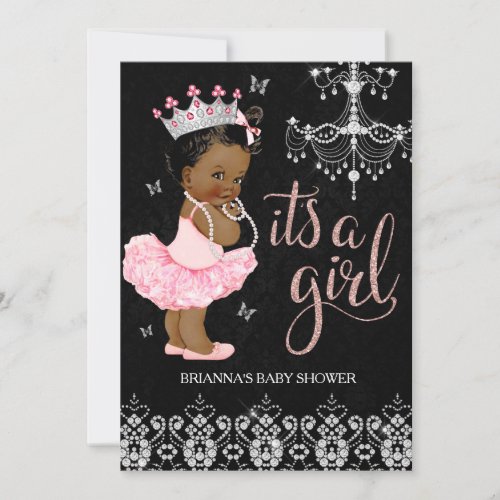 African American Diamond Princess Girl Baby Shower Invitation