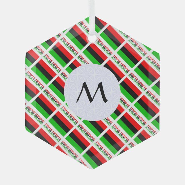 African American Diaspora Flag Tiled Initial Glass Ornament (Front)