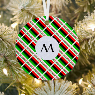 African American Diaspora Flag Tiled Initial Metal Ornament