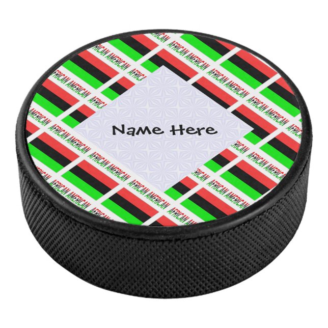 African American Diaspora Flag Tiled Personalized  Hockey Puck (3/4)