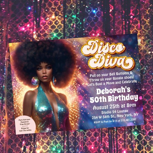 African American Disco Diva 70s Disco Invitation