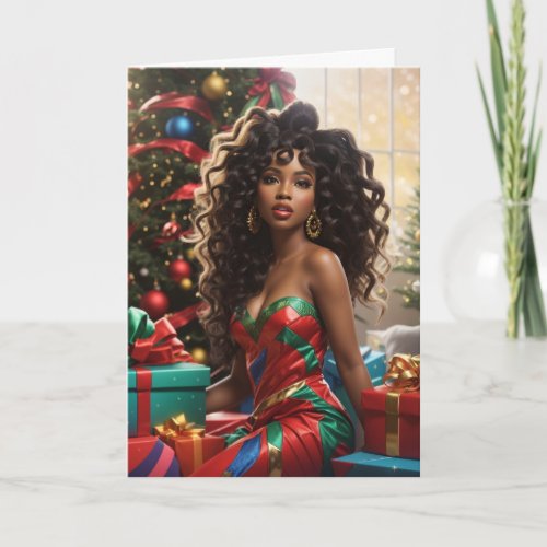 African American Diva Colorful Christmas Card 
