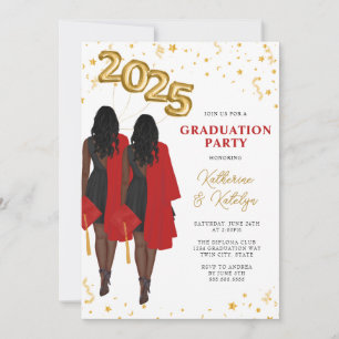 African American Double Graduation Party Invitation