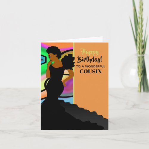 African American Elegant Cousin Happy Birthday Card